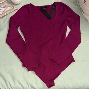Women's Ribbed THONG Sweater Bodysuit -Magenta